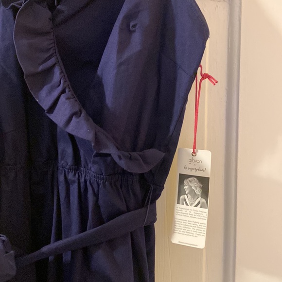 NWT Gibsonlook sleeveless summer ruffle  wrap style  dress. Navy & Turquoise. - Picture 6 of 8